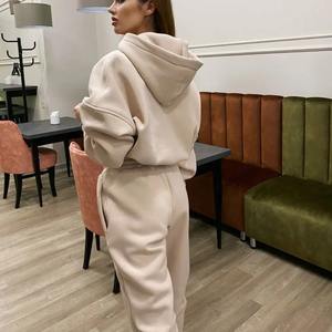 Ensemble deux pièces Sexy en strass pour femmes, sweat à capuche court, survêtement de jogging, en velours blanc - Product Image 3