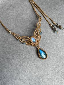 Collier en macramé vintage tendance, pierres de labradorite, forme poire, 25 à 30 mm, chaîne à maillons, cadeau de fiançailles, de mariage, unisexe, dernière arrivée - Product Image 6