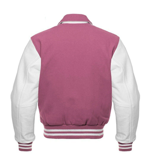 New Men's Varsity Premium Pink Baseball Letterman Bomber Collar Varsity <b>Jacket</b> - Product Image 2