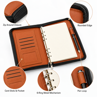 Porte-documents A5 personnalisé en cuir PU avec fermeture éclair, organiseur à 6 anneaux rechargeable avec porte-stylo et emplacements pour cartes, cadeau d'affaires