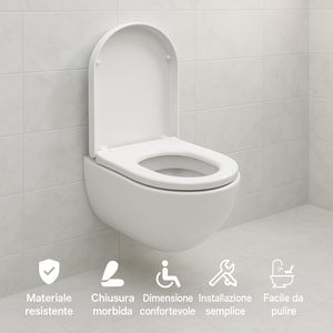 Asiento de Inodoro Universal en Forma de D HM de Fácil Instalación, 44.5x36cm, Blanco Leche, Cierre Suave, Polipropileno, Liberación Rápida, Material de Urea - Product Image 3