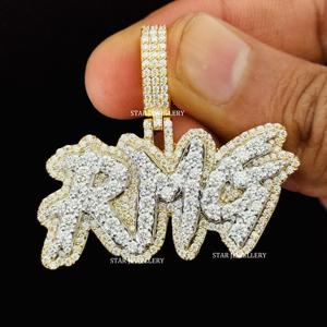 Colgante de Oro 10K Chapado en Oro Cristiano con Diamantes Naturales Redondos de Corte Brillante, Letra Personalizada, Estilo Hip Hop, Joyería Unisex - Product Image 4