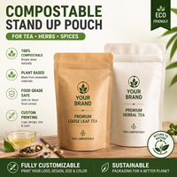 Sachet Doypack Personnalisé en Papier Kraft Compostable et Biodégradable, Écologique, avec Fermeture Éclair pour l'Emballage de Thé et d'Épices