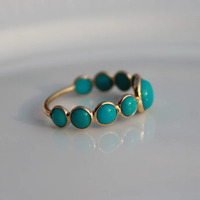 Bague en or massif 18 carats Turquoise naturelle Demi-bande d'éternité Pierre de naissance de décembre Vente en gros Collection de bijoux en or Firoza-DS0292