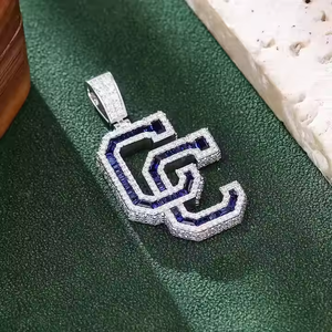 Colgante con letra de diamante natural Colgante de corte redondo personalizado con colgante de estilo de celebridad de joyería helada chapada en plata 925 - Product Image 5