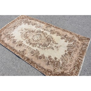 Vintage 3.8x7.1 ft Rug, Area Turkish Rug, <b>Brown</b> White Camouflage <b>Wool</b> Rug - Product Image 4