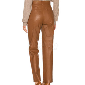 Latest Design Breathable Waterproof Mid Waist Flat Front Straight Winter Casual Women Leather Pants High Quality - Product Image 3