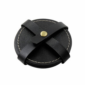 Posavasos de cuero negro de proveedor mayorista indio, juego de 5 posavasos decorativos de mesa, posavasos de cuero de calidad superior a la venta - Product Image 4