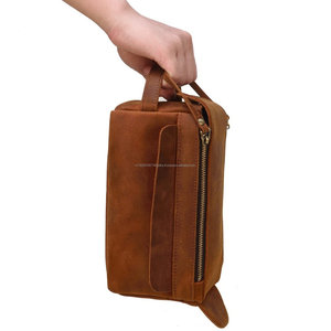 Neceser de viaje ecológico de lujo hecho a mano, Kit Dopp personalizado con bolsillo de doble cadena y cremallera, afeitado de cuero grande - Product Image 4