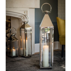 <b>Tall</b> Stainless Steel Metal Candle Holders <b>Lanterns</b> Set 3 Rustproof Shiny Finish for Home Decoration Christmas Outdoor Garden - Product Image 3