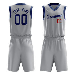 Conjunto de Uniforme de Baloncesto Sublimado Personalizado, Gris Azul, Cuello en V, Sin Mangas, Malla Transpirable, para Adultos, Nombre del Equipo 00, Secado Rápido - Product Image 1