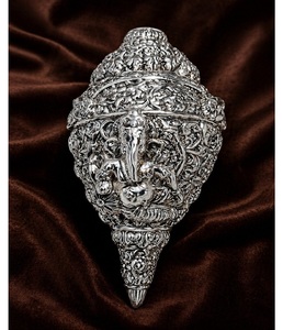 Shankh Ganesh Chapado en Oro Hecho a Mano, Regalo Religioso de Lujo para Decoración del Hogar y Bendiciones Espirituales, Alta Calidad - Product Image 1