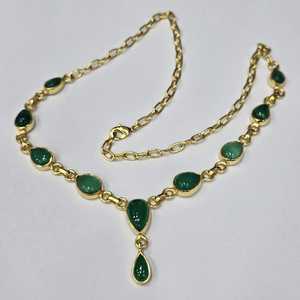 925 เงินสเตอร์ลิงชุบทองคุณภาพดีเยี่ยมรูปทรงหยดน้ําตาอินเทรนด์สีเขียวนิลอัญมณีHandmade Designerสร้อยคอวินเทจ - Product Image 1