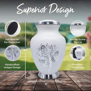 Urne en rose blanche - Grande urne funéraire pour cendres humaines avec sac de qualité supérieure - Urne blanche artisanale pour cendres - Honorez votre bien-aimé(e) - Product Image 3