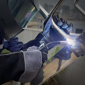 Venta al por mayor de piel de vaca de cuero partido guantes de seguridad de dedo completo resistente a la abrasión de alta resistencia para la lucha contra incendios barbacoa guantes completos - Product Image 2