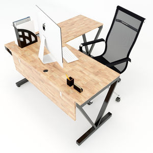 SFVC003-Minimalist Ergonomic V-Shaped Iron Leg High Quality Rubber Wood L-Shape <b>Corner</b> <b>Desk</b> - Product Image 1