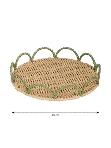 Bandeja de papel tejida redonda de estilos caseros con borde de vieira verde bandeja de servicio decorativa rústica para almacenamiento de desayuno o exhibición de mesa - Product Image 4
