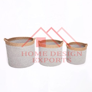 Latest Design Oval Champagne Pure Cotton <b>Rope</b> Two Tone Color Combinations <b>Storage</b> <b>Basket</b> for Home Decorations New Fruits <b>Rope</b> - Product Image 5