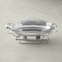 Chauffe-plat rond en métal cuivré design avec poignées dorées look élégant pour des fonctions haut de gamme