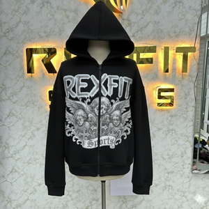 Sweat à capuche à fermeture éclair en tissu de qualité, services ODM, best-seller, imprimé noir, fabriqué en usine, prix bas, sweat à capuche pour hommes, sweat à capuche pour hommes - Product Image 1