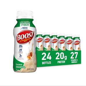 BOOST High <b>Protein</b> with Fiber Ready to Drink Complete Nutritional Drink, Caramel, 8 fl oz Bottle, 24 Pack - Product Image 1