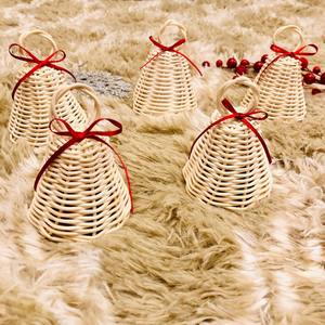 Adorno de campana de Navidad de ratán Natural tejido a mano Color personalizado lindo regalo para niños decoración de árbol de Navidad colgante - Product Image 5