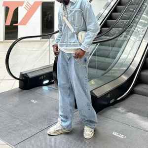 Design vieilli personnalisé pour hommes droit Baggy lâche jean denim Sweetsuits bouton décoration respirant polyvalent pour toutes les saisons - Product Image 1