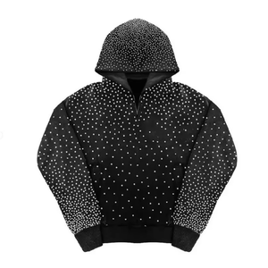 Meilleure qualité tissu à demande personnalisée 550Gsm hommes français éponge partout impression strass Boxy culture visage complet demi fermeture éclair à capuche hommes - Product Image 4