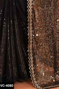 Dernières femmes portent des tissus Georgette de qualité supérieure avec séquence brodée travail et travail dentelle bordure Saree pour fête Saree - Product Image 4