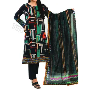 原装品牌巴基斯坦草坪3件套鸡肉和补丁工作派对穿巴基斯坦和印度女士套装