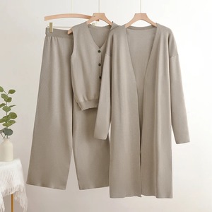 Elegante conjunto de 3 piezas de punto de invierno para mujer, cárdigan de punto informal, chaleco, pantalón, conjuntos a juego, conjunto de punto acogedor de 3 piezas para mujer 2025 - Product Image 3