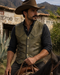 Chaleco de Cuero Genuino Vintage para Hombre, Estilo Vaquero Desgastado, Servicio OEM, Ropa Casual Urbana, Atuendo de Moda Occidental - Product Image 1