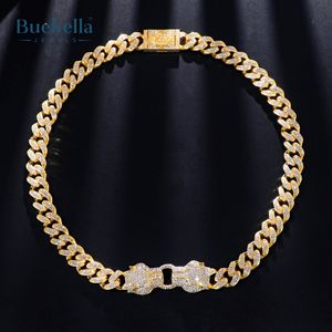 Venta caliente 925 Plata 18K Chapado en oro 12mm Iced Out Iced Double Panther Cadena cubana para hombres - Product Image 3