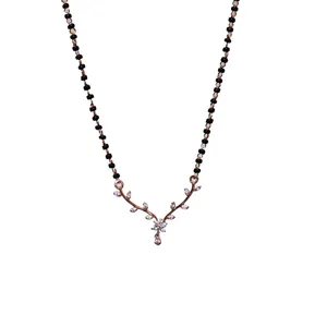 Collar nupcial vintage de aleación chapado en oro rosa con cadena de cuentas negras y acento de circonita cúbica - Product Image 3
