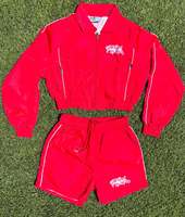 Ensemble de survêtement unisexe personnalisé imprimé, deux pièces, avec short cargo zippé et veste à manches courtes, en polyester et nylon coupe-vent, séchage rapide