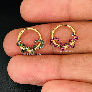 14K Or Massif Rouge CZ Diamant Serpent Daith Piercing Fine Jewelry. - Product Image 1