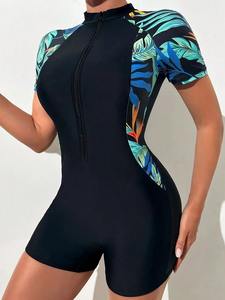 EW-Traje de baño sexy de talla grande para mujer, traje de baño de una pieza para mujer, traje de baño de malla de retazos, ropa de playa, monokini con realce Halter - Product Image 4