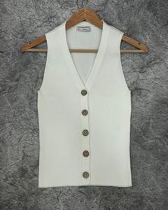 Chaleco de Pana Tejido para Mujer, Estilo Casual y Elegante, Prenda Exterior de Verano de Algodón con Decoración de Botones, Largo hasta la Cintura - Product Image 1