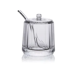 Горячая распродажа, прозрачная акриловая граненая чаша для приправы с акриловой ложкой и крышкой, Современная граненая сахарница
