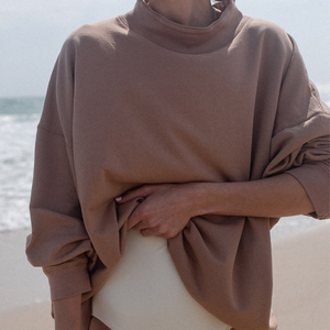 Venta caliente mujeres cuello simulado 100% Material manga larga de algodón pulóver estilo sólido sudadera logotipo personalizado impresión - Product Image 4