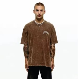 เสื้อยืดไหล่ปล่อยแนววินเทจเสื้อยืดผ้าฝ้าย100% เฮฟวี่เวตเสื้อยืดโลโก้ขนาดพิเศษสำหรับผู้ชาย - Product Image 1
