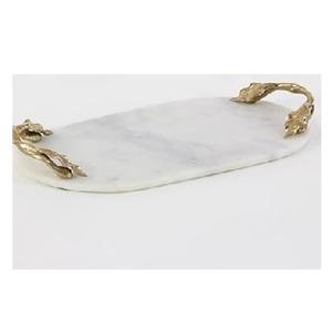 Plateau en marbre Plateau de service en marbre Plateau de petit-déjeuner en marbre avec poignée en métal Fabricant en gros Fait à la main de meilleure qualité - Product Image 1