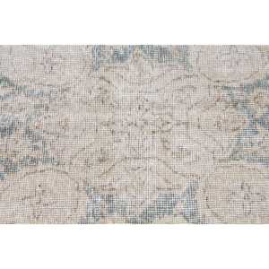 Tapis vintage surdimensionné écologique 8x11,6 pieds, patchwork blanc et bleu en laine avec envers en latex - Product Image 5