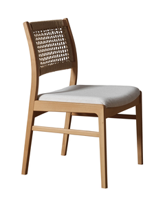 Modern <b>teak</b> Wood dining <b>Chair</b> with woven Rope Backrest and Upholstered Seat OEM/ODM Custom Manufacturer for project and retail - Product Image 5