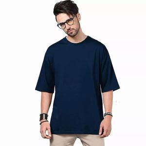 Proveedor de camisetas de algodón extragrandes azul marino que ofrece impresión de logotipos personalizados para ropa de calle informal para hombres - Product Image 6