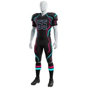 Uniforme de football américain personnalisé, ensemble complet, maillot rouge, pantalon rembourré, short, 100% polyester, haute qualité, vêtements d'équipe, numéro, logo - Product Image 1