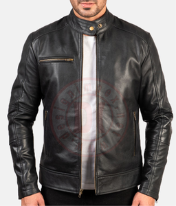 Veste en cuir de vache classique pour homme, style populaire haut de gamme, fabrication sur mesure en gros, col montant, logo frontal - Product Image 1