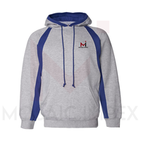 Mosaik Impex Logo kustom hoodie pria polos bulu kontras biru dan putih ukuran besar pakaian jalan berat berat