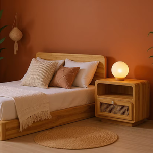 Table de chevet convertible en teck massif fabriquée en Indonésie, design minimaliste traditionnel, appartement, chambre à coucher, salon, salle à manger, école - Product Image 1