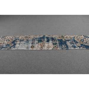 Alfombra Turca Vintage, Alfombra de 1.7x8.2 pies, Alfombra de Lana Abstracta Azul Marrón - Product Image 3